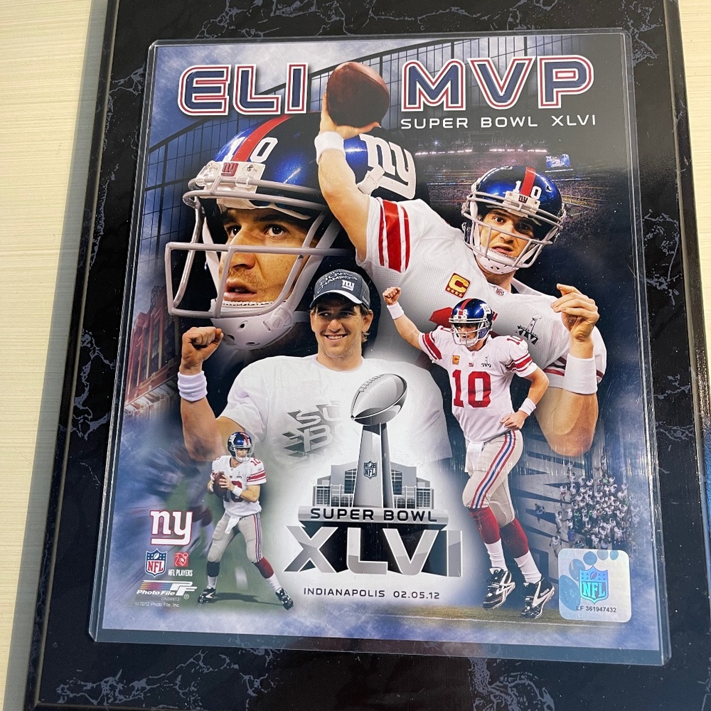 Eli Manning Super Bowl XLVI Framed Photo - NFL Stamped- Indianapolis- 02-05-12